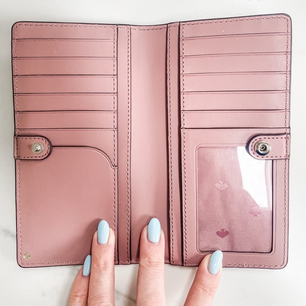 Kate Spade New York Pink Saffiano Leather Snap Wallet w/ ID Window & Zip Pocket - Picture 3 of 4